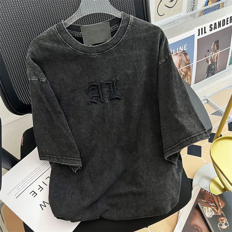 Embroidery Cotton Shirt - Camiseta clássica bordada com letra feminina,